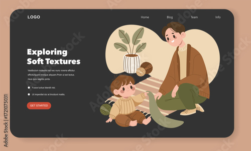 Child Exploring Soft Textures with Parent Illustration