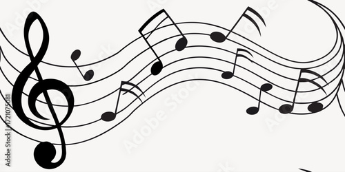 A collection of musical symbols and notation elements, including treble clef, bass clef, sharp, flat, rests, and various note values (whole, half, quarter, eighth, and sixteenth notes). The symbols ar