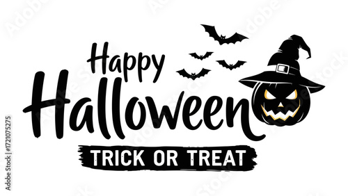 Halloween Festivities: A festive Halloween themed design with a grinning jack-o'-lantern wearing a witch hat. The words 'Happy Halloween' and 'Trick or Treat' complete the scene.