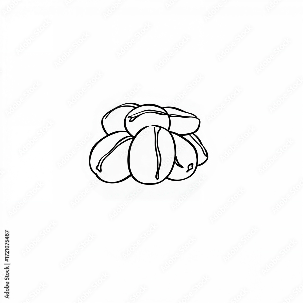 Fototapeta premium Black line drawing of five beans stacked on a white background 