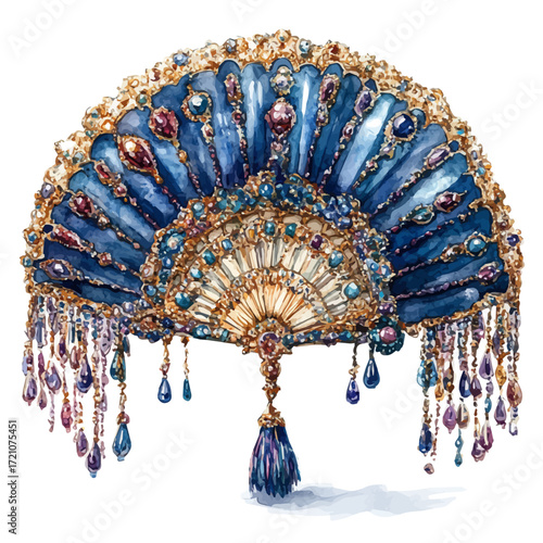 Carnival Fan, watercolor drawing vector, isolated on a white background.