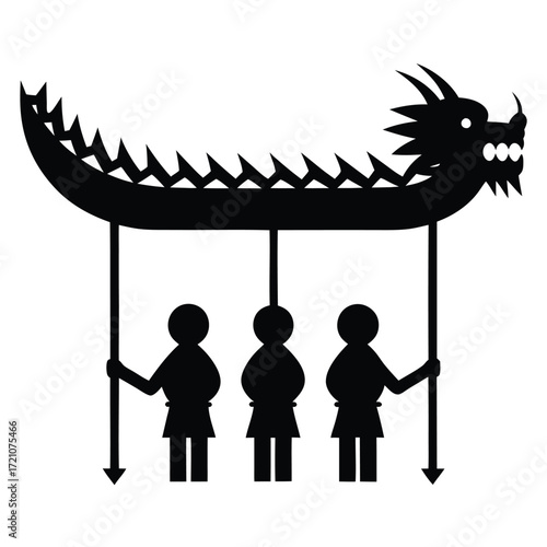 Black dragon puppet carried by people parade festival