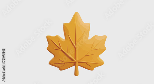 A 3D rendered illustration of a golden maple leaf with detailed veins and a stem against a plain background.