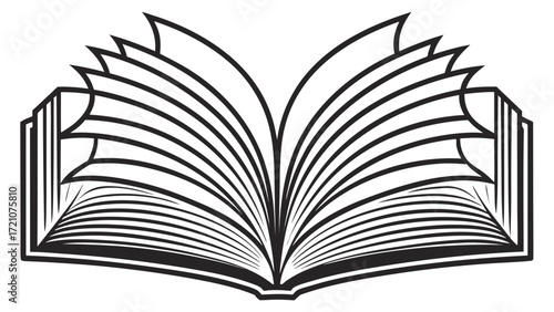 Open book one line art illustration, smooth continuous stroke, symbolizing imagination, knowledge, and creativity, simple minimalist aesthetic for education, storytelling, or literary-inspired designs