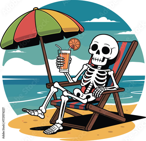 Relaxing skeleton enjoying beach vacation drink