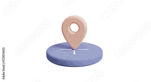 3D rendered illustration of a location pin marker on a blue circular base, isolated.