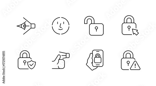 Security and privacy line icons set – outline, protection, safe and secure symbols