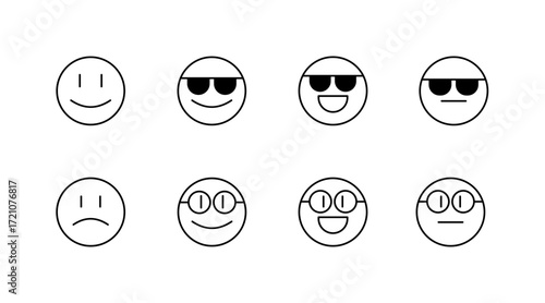 Emoticons outline icons set – flat, expression, mood symbols collection