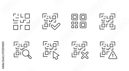 Qr code line icons set – outline, digital, barcode scanning symbols