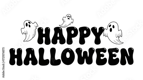 Happy Halloween: A playful typography design featuring the words Happy Halloween with ghostly illustrations. The playful design creates a festive atmosphere. 