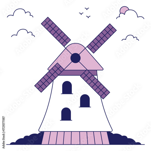 An icon design of kinderdijk windmills
