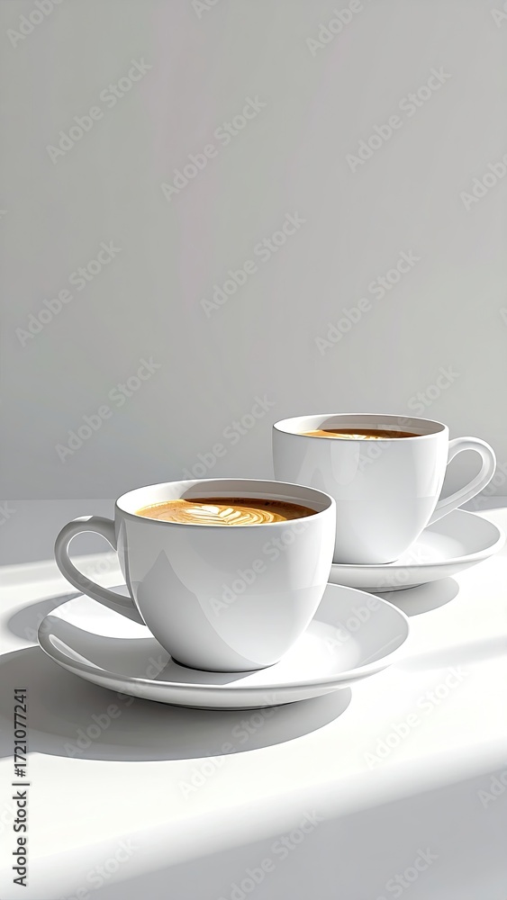 Fototapeta premium Two white coffee cups with latte art