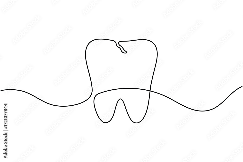 Obraz premium Human single tooth continuous one line drawing minimalist smile healthy dental vector illustration