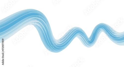 A flowing, wavy abstract blue ribbon or brush stroke against a white background, suggesting movement and fluidity.
