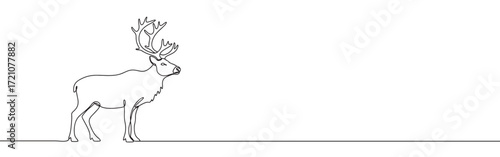 Deer line art. Reindeer continuous one line drawing.