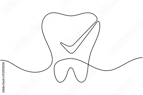Human single tooth continuous one line drawing minimalist smile healthy dental  vector illustration