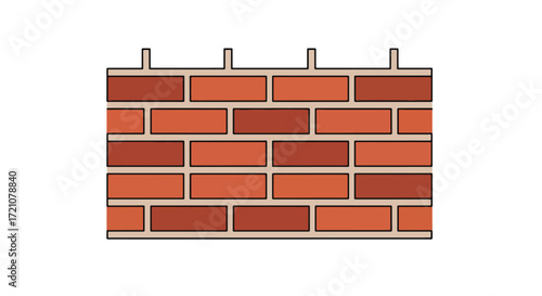 A clean, flat vector illustration of a red brick wall section with visible mortar lines, representing construction, texture, and masonry.