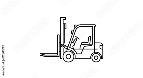 A clean outline icon of a forklift truck with a driver, representing warehouse logistics, material handling, and industrial transport.
