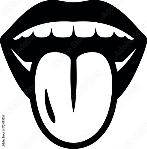 Bold open mouth with tongue sticking out, symbolizing expression and defiance