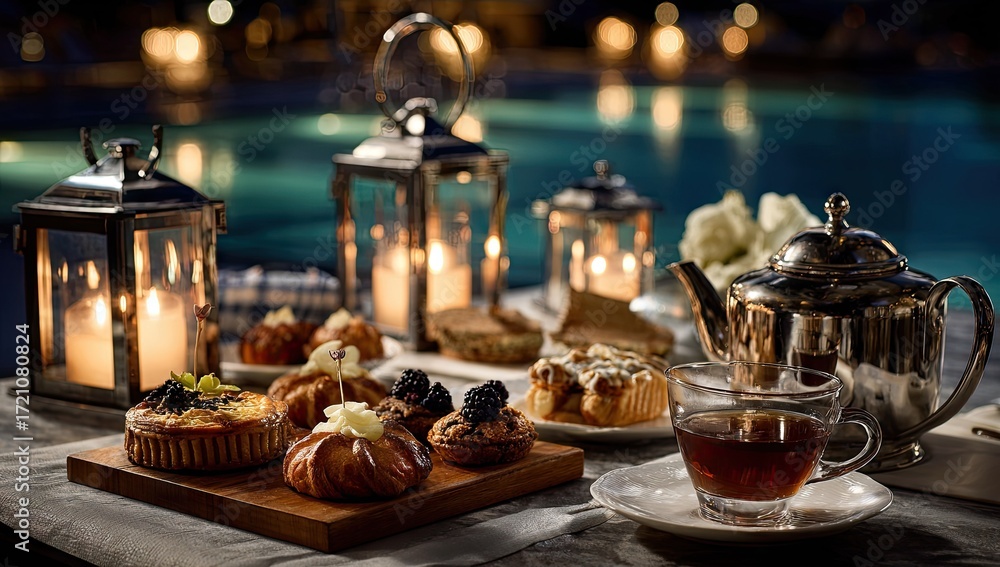 Naklejka premium Elegant evening dessert table