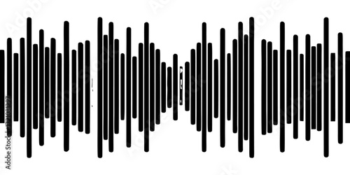 A vibrant soundwave visualization with smooth vertical bars in gradient colors, transitioning from cyan to blue to purple to pink. The waveform is symmetrical, glowing softly against a clean white bac