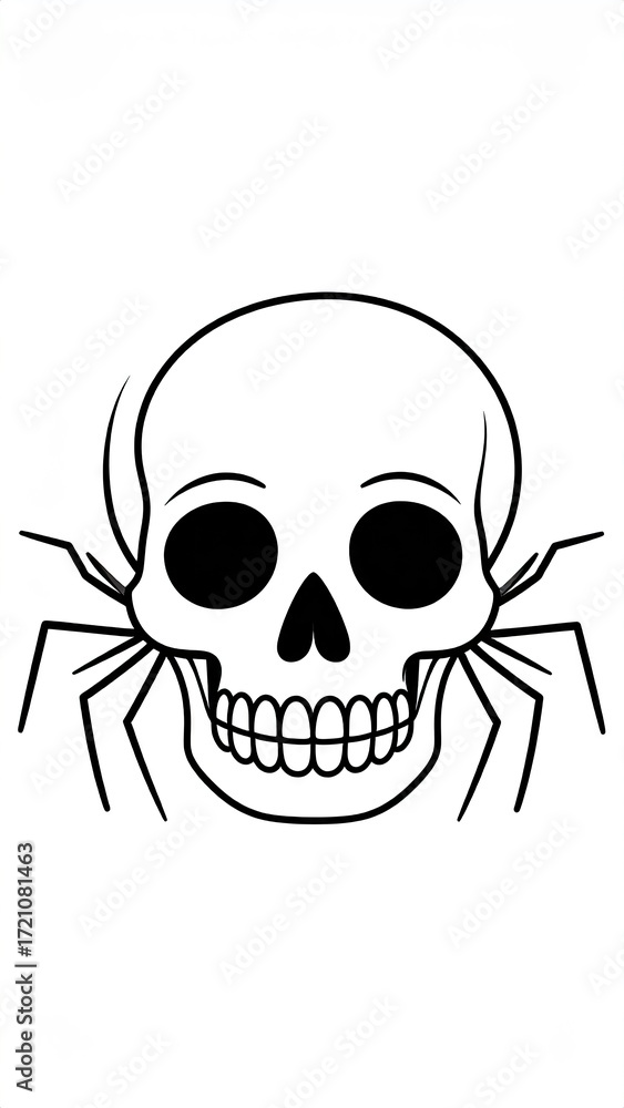 Fototapeta premium Line Art Skull with Spider Legs on White Background