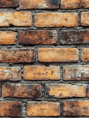 Aged brick wall, various shades of brown and orange