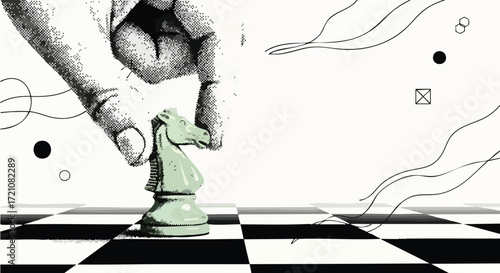 Strategic move with chess knight piece, symbolizing planning, decision-making, and intellectual challenge in abstract design