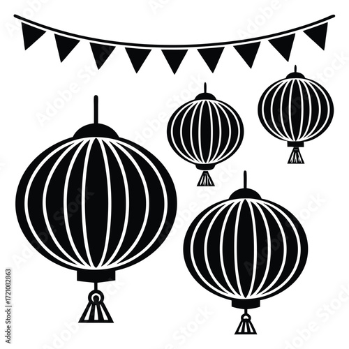 Festive lanterns and bunting decoration celebration