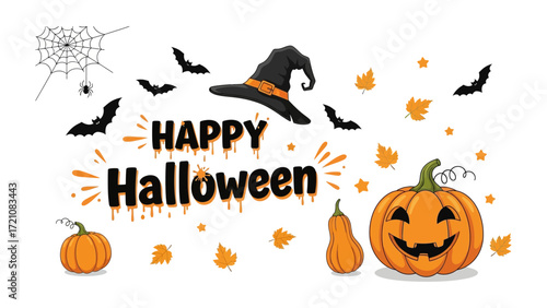 Spooky Halloween Illustration: An illustrated Happy Halloween scene with spooky decorations.