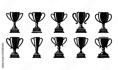 Trophy Cup Silhouette Icon Set Minimal Flat Vector illustration Collection, easily editable and scalable.