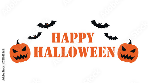 Spooky Halloween Banner: A chilling banner, adorned with grinning pumpkins and spooky bats, proclaims Happy Halloween, a playful visual celebrating the festive season.