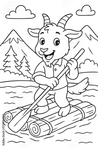 Goat on a Raft Coloring Page