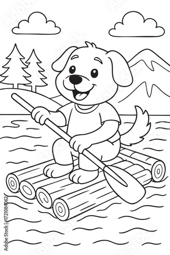 Dog on a Raft Coloring Page