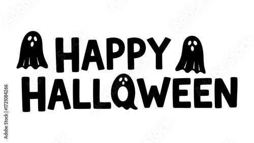 Spooky Halloween Greetings: Celebrate the festive spirit of Halloween with this black and white typographic illustration, featuring the joyful greeting, HAPPY HALLOWEEN.