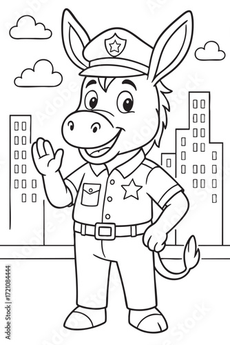 Donkey Police Officer Coloring Page