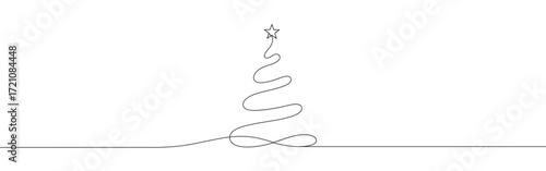 Christmas Tree line art. Pine continuous one line drawing.