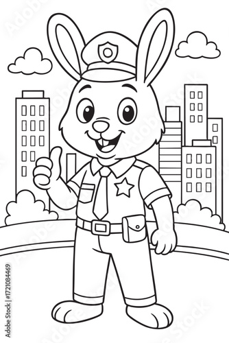 Rabbit Police Officer Coloring Page