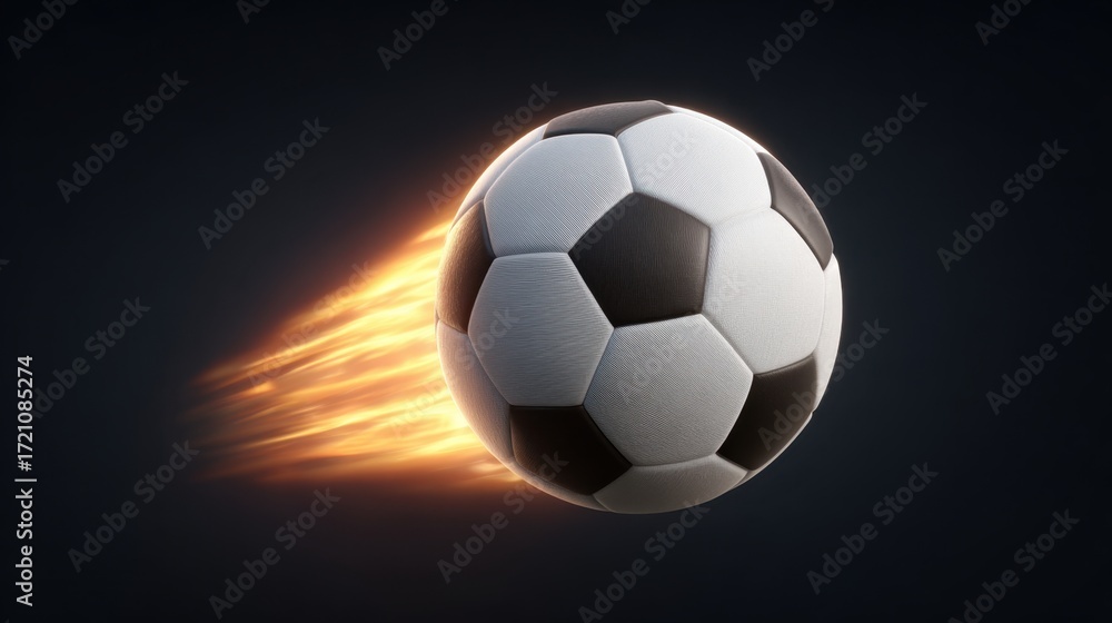 Fototapeta premium Dynamic Soccer Ball in Motion with Flames, Representing Speed and Energy in Sports and Recreation Activities