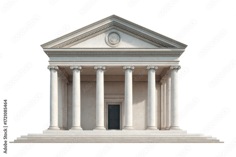 Obraz premium Classic greek-style building with columns and pediment in white marble architecture, cut out