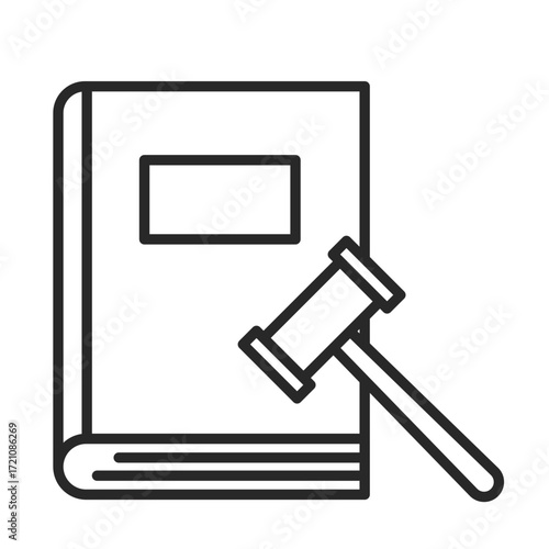 Law book line icon with gavel symbol for legal clip art.