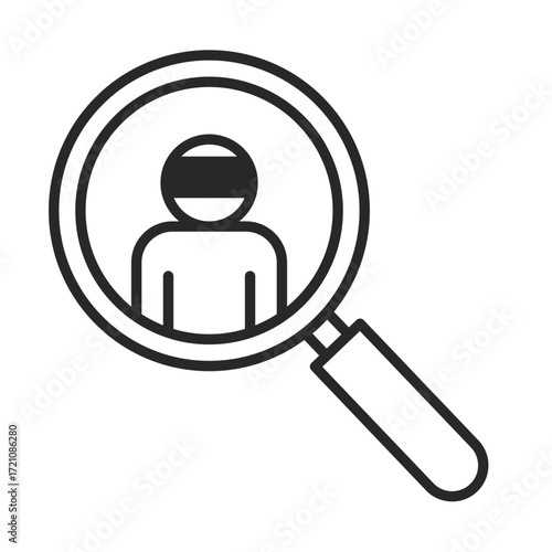 Search line icon with magnifying glass and criminal symbol clip art.