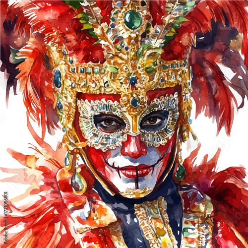 Bolivian Devil Parade, watercolor vector, isolated on a white background.