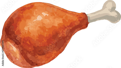 Vector watercolor painted illustration of a roasted poultry leg