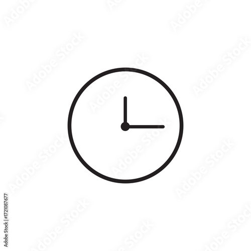 Black and white wall clock icons, vector illustration of analog timepieces, modern round clock designs, isolated watch face set for decor