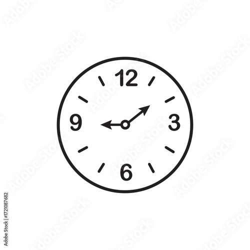 Black and white wall clock icons, vector illustration of analog timepieces, modern round clock designs, isolated watch face set for decor