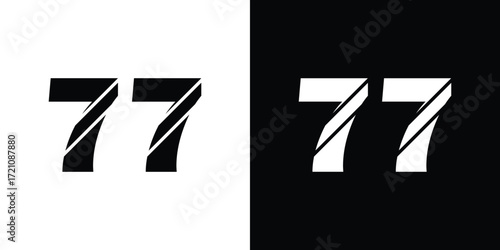 Bold number 77 design in black and white contrast