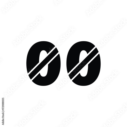 Two black circles with diagonal white lines across them