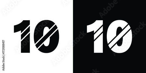 Bold number ten design in black and white contrast