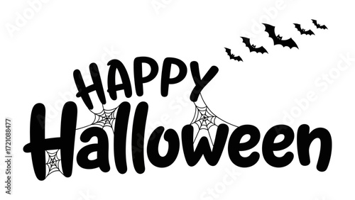 Happy Halloween Graphic: Spooky greeting of Happy Halloween graphic, complete with silhouetted bats, spider web elements, this image captures the essence of the season's festive spirit.